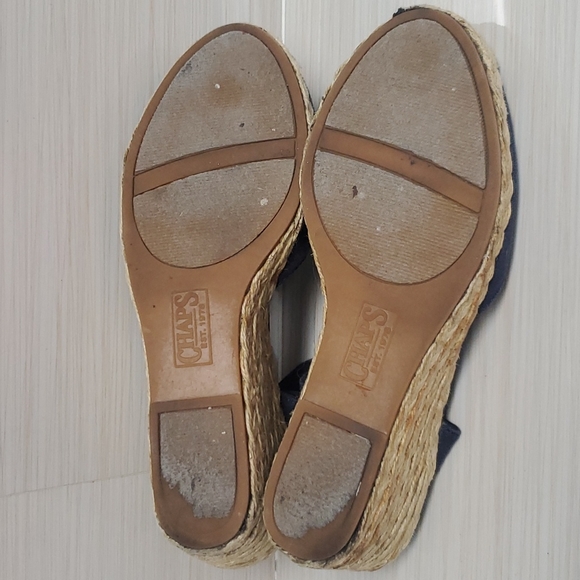CHAPS Clarissa Chambray Wedge Espadrilles Navy Tan Jute 8.5 - Picture 10 of 11